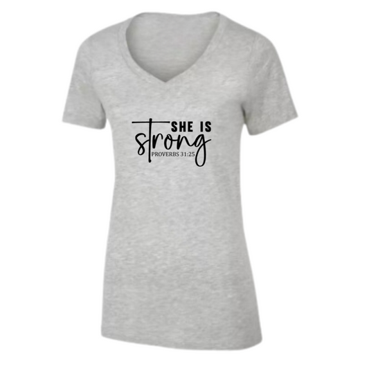 She Is Strong Ladies V-neck